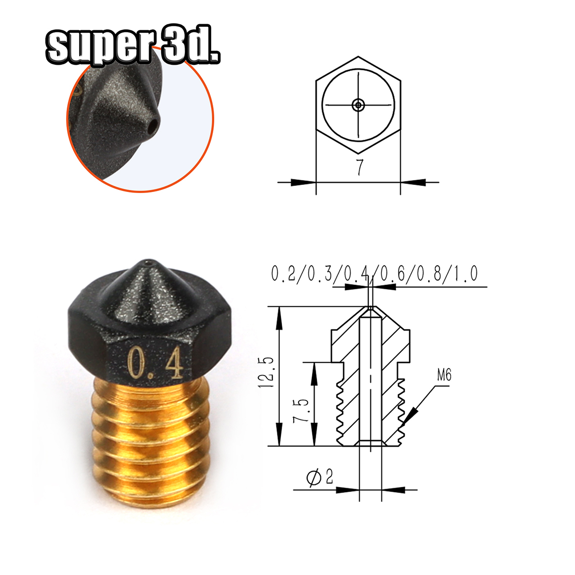 1/2/5Pcs V6 PTFE Nozzle Brass  - огляд і ціна Nozzle Tungsten